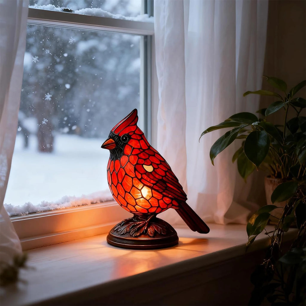 Christmas Art Decor Light Red Bird Table Lamp Night Bedside Bedroom
