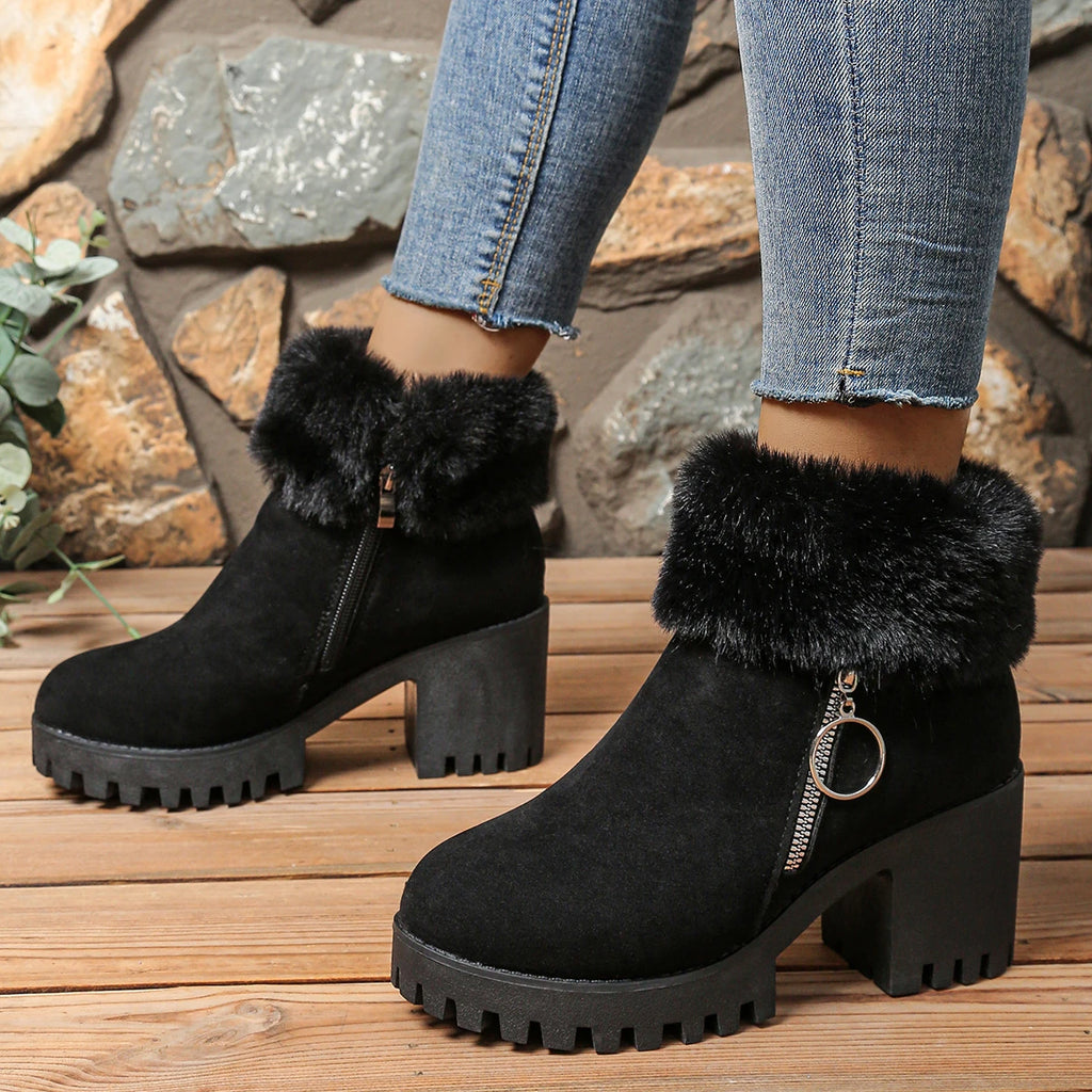 Winter Women Boots Chunky Platform High Heel Ankle Boots Women Non Slip Thick Bottom Snow Boots Comfortable Outdoor Shoes Women Zpaxo