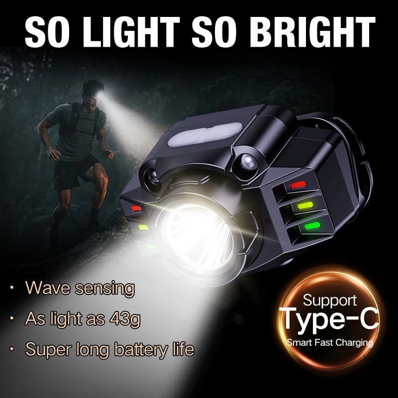 Outdoor ABS Headlights Night Fishing Lighting Mini Wave Sensing Head