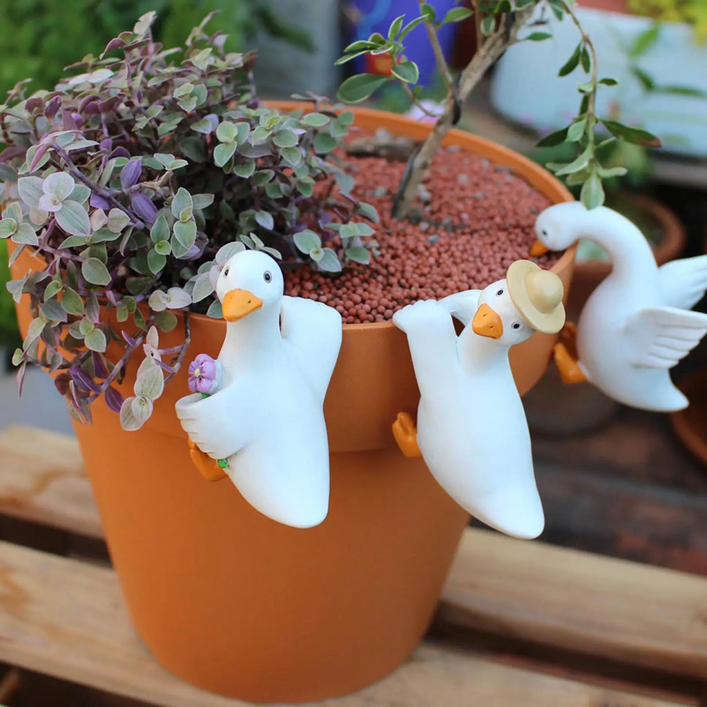 Duck Plant Pot Decors 3 Resin Cute Funny Figurines Ornaments Flower