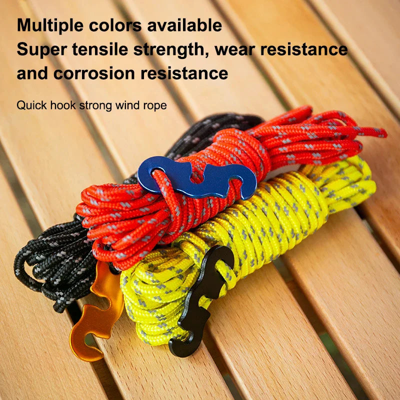 Camping Ropes Outdoor Reflective Tent Rope Reinforced Windproof Ropes With Buckle For Tent Tarp Canopy Accessories Zpaxo