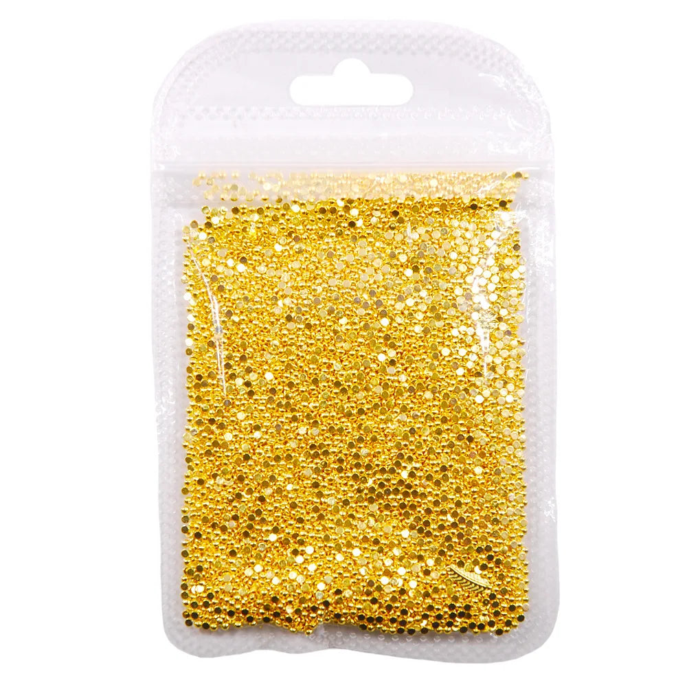 1000Pcs Gold 1.5/2/2.5mm Nail Art Rhinestones Nail Beads Alloy Gem Stones Flatback Nail Art Charms For Manicure 3D Stones Zpaxo