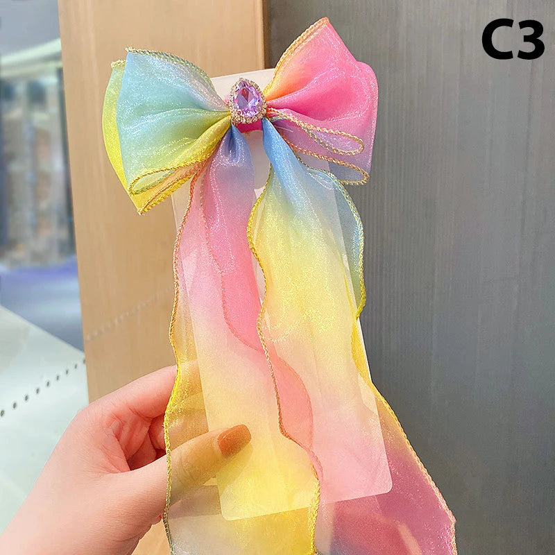Girls Cute Elegant Mesh Bow Ribbon Hair Clip Faux Pearl Tassel Zpaxo C3