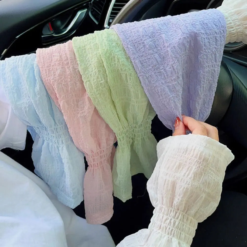 Summer Outdoor Lace Mesh Sun Protection Sleeves Solid Color Anti-UV Arm Sleeve Breathable Loose Fit Fingerless Gloves Cycling Zpaxo