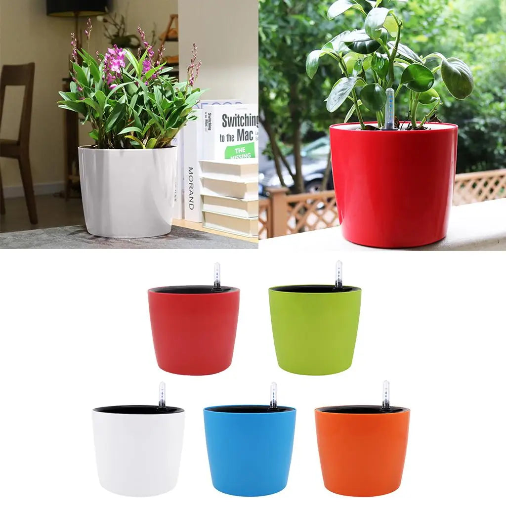 Round Self-watering Plant Flower Pot Water Level Indicator Plastic Zpaxo