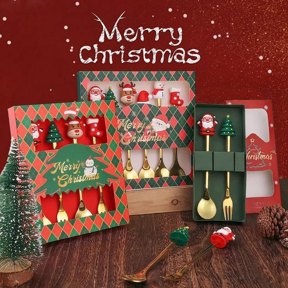 Christmas Creative Themed Dessert Spoon Fork Cartoon Pattern Design