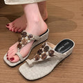 Bohemian Women's Square Toe Loop Vintage Comfortable Wedge Heel Zpaxo Beige 35