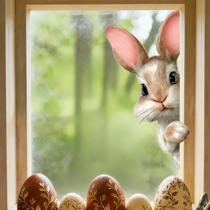 Easter Bunny Peeking Window Decals, Removable Static Cling Stickers, Perfect for Decorating Walls in Bedrooms and Living Rooms