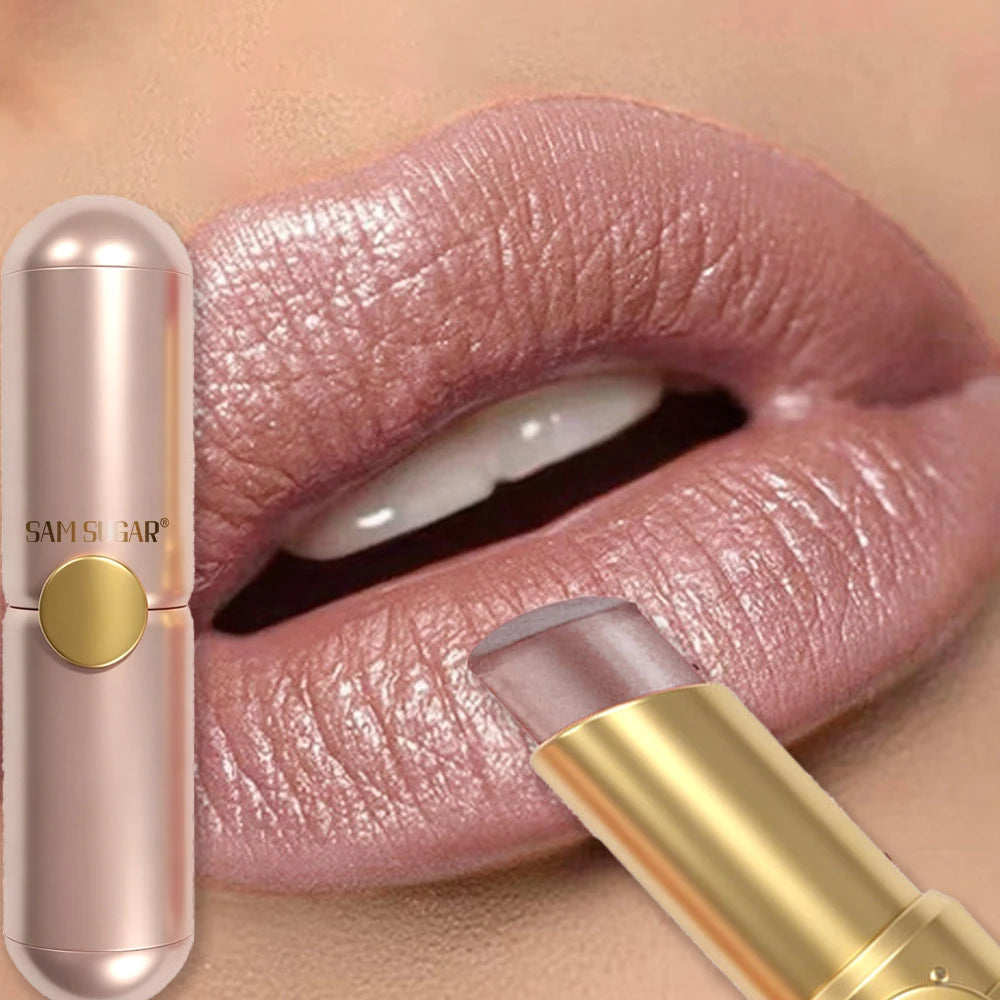 Pearlescent Pink Glitter Lipstick Moisturizing Waterproof Zpaxo 04