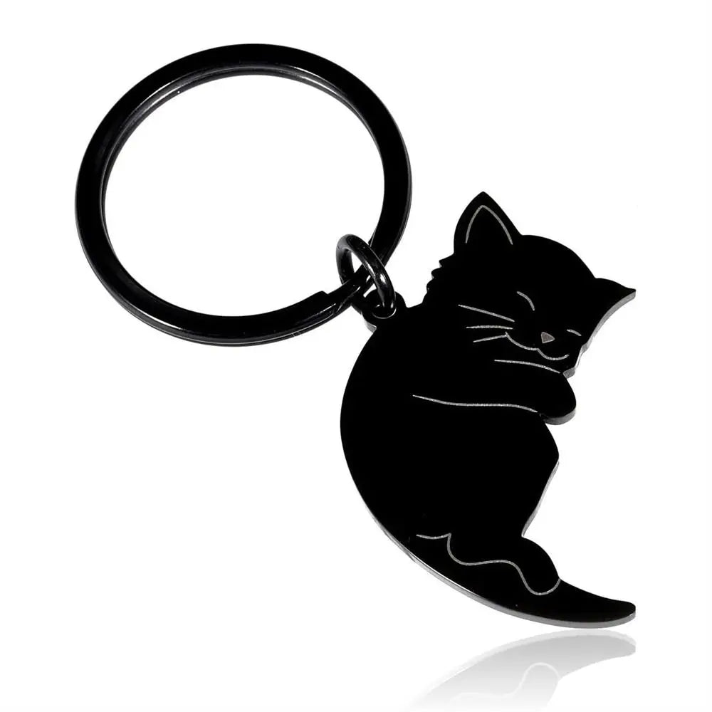 Hug Cat Couple Keychain Hanging Jewelry Bag Pendant Matching Cat Key Ring Stainless Steel Patchwork Lovers Keyring Zpaxo