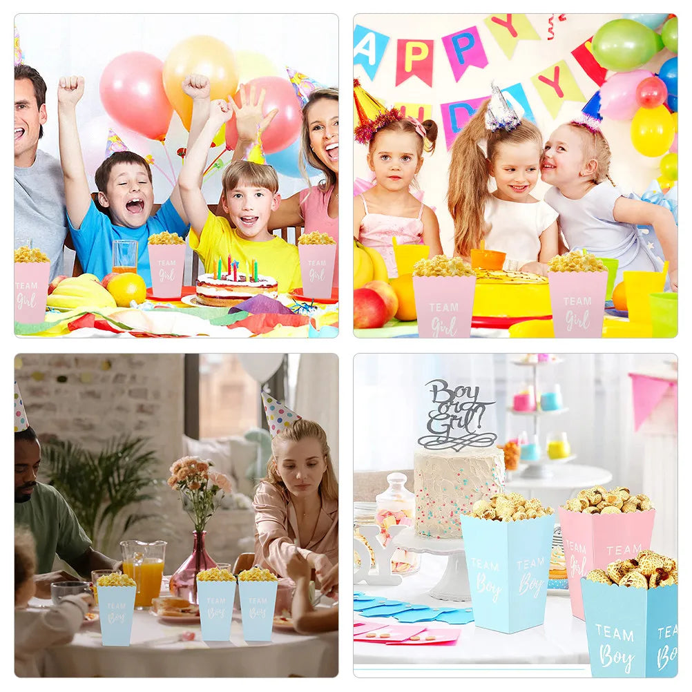 Gender Reveal Party Paper Popcorn Boxes Holders Snack Containers