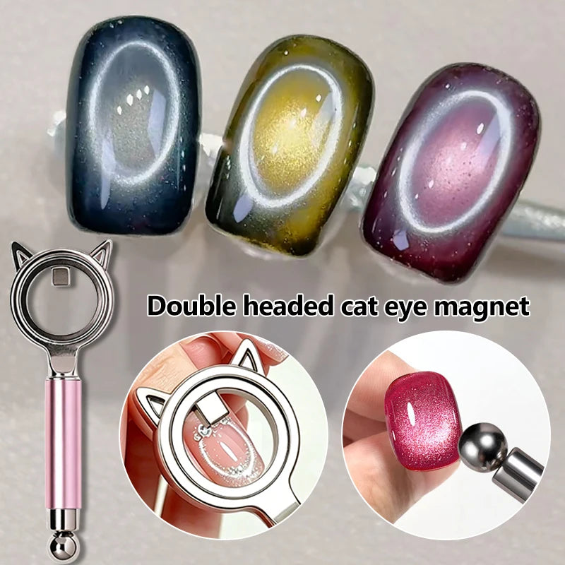 Double-headed Cat Eye Nail Art Magnetic Tool Suck Hollow Effect Circular Cat Eye Magnet Ring With Handle For Gel Nail Polish Zpaxo