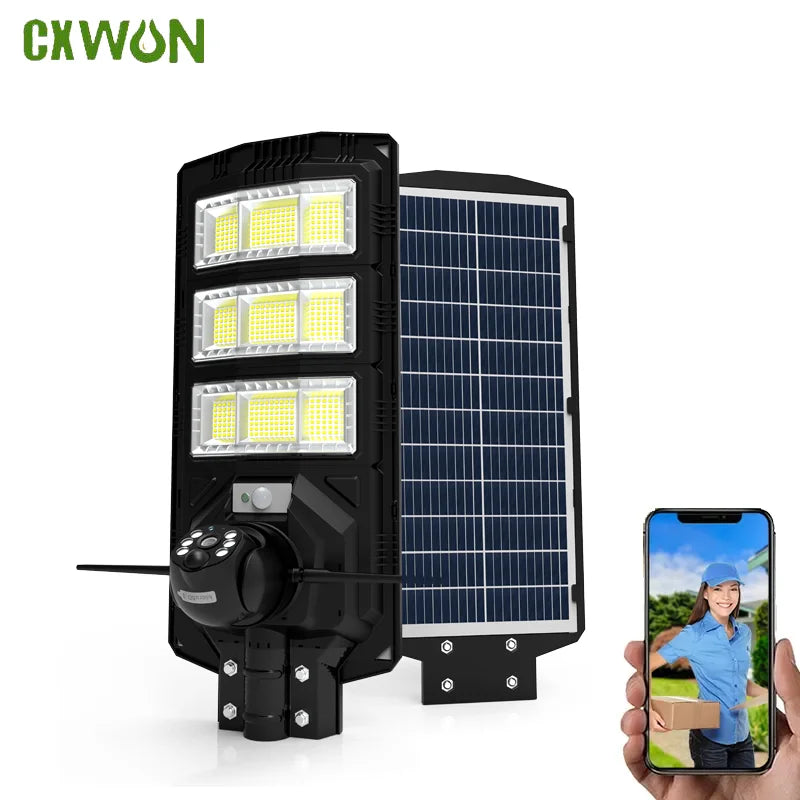 Solar Powered Street Lights Wifi Camera Voice Warn 4MP V380 Security Zpaxo