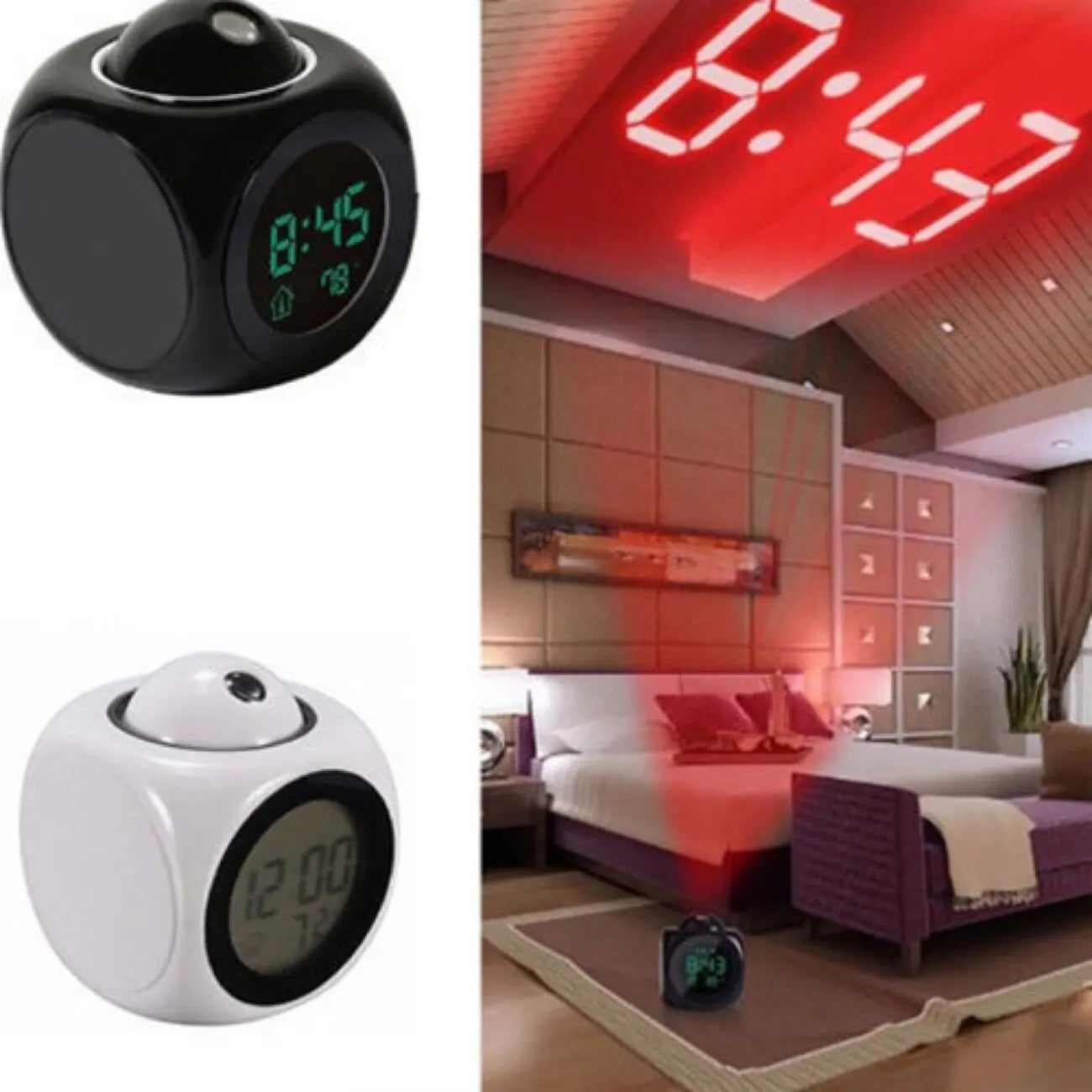Projection Alarm Clock Ceiling Display Snooze Desk Table Clock Voice Multifunction Digital Projection Clock Temperature Display Zpaxo