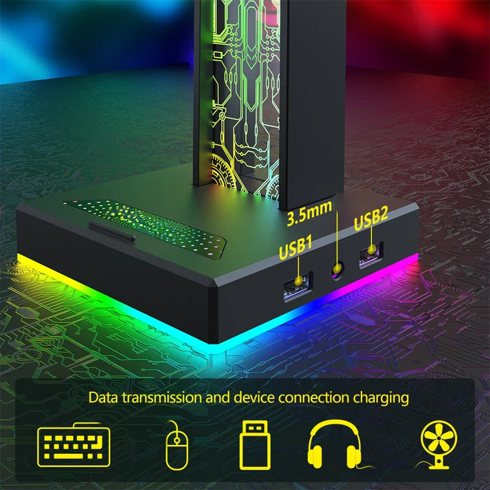 RGB Gaming Headphone Stand – 10 Lighting Modes, USB & Audio Port Headphone Stand Zpaxo
