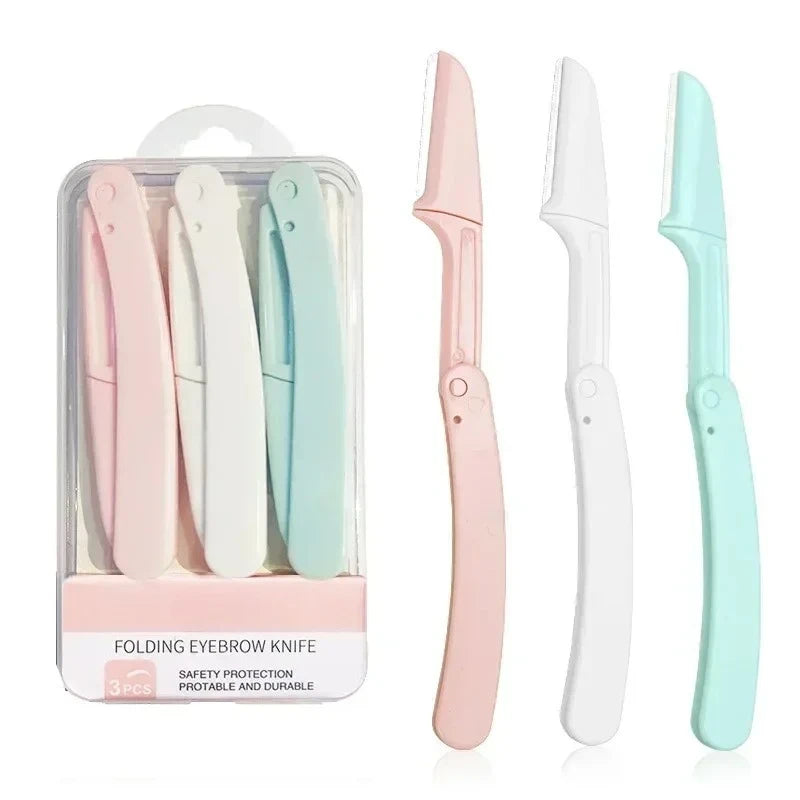 3pc Safe Folding Ladies Face Shaver Eyebrow Trimmer Blade Anti-Scratch Razor Makeup Tools Eyebrow Trimmer Face Razor for Women Zpaxo