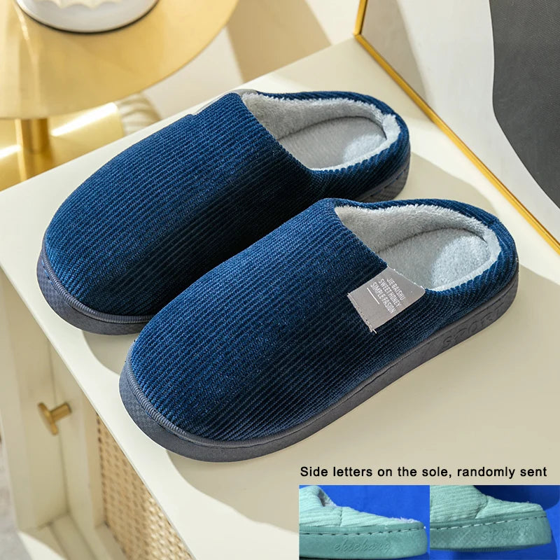 Winter Warm Fur Slippers Men Women Couples House Non-slip Soft Shoes Zpaxo blue 42-43