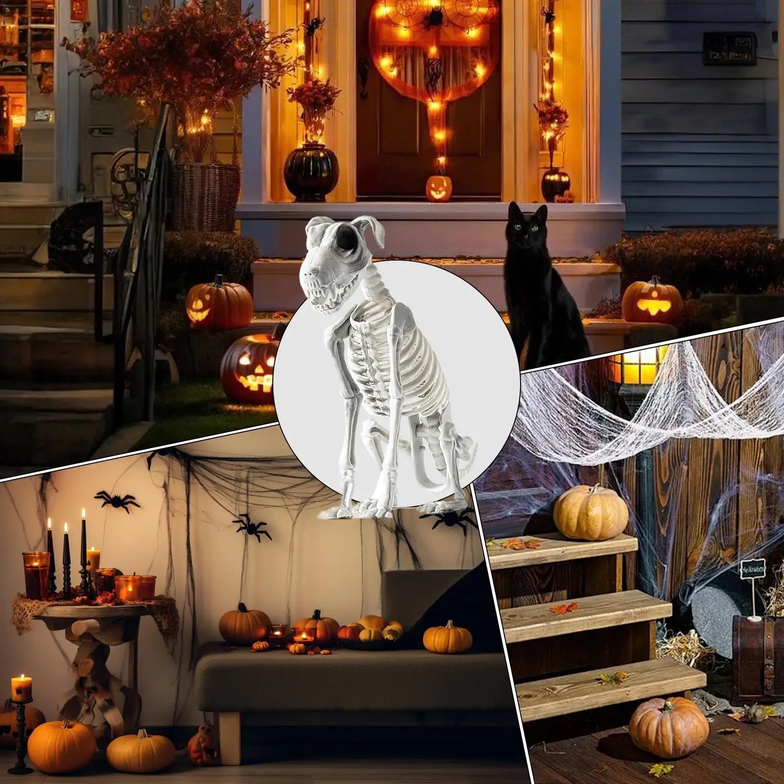 Realistic Halloween Skeleton Dog Scary Sitting Statue Animal Skull