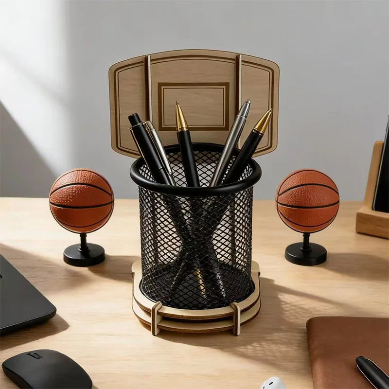 Creative Basketball Hoop Multi-functional Storage Tube, Suitable for Home Living Room ,Tabletop Wooden Assembly Storage Box Zpaxo