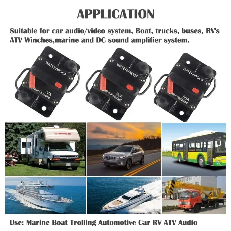 Waterproof Circuit Breaker 30A-300A Manual Reset 12V-48VDC Durable Zpaxo