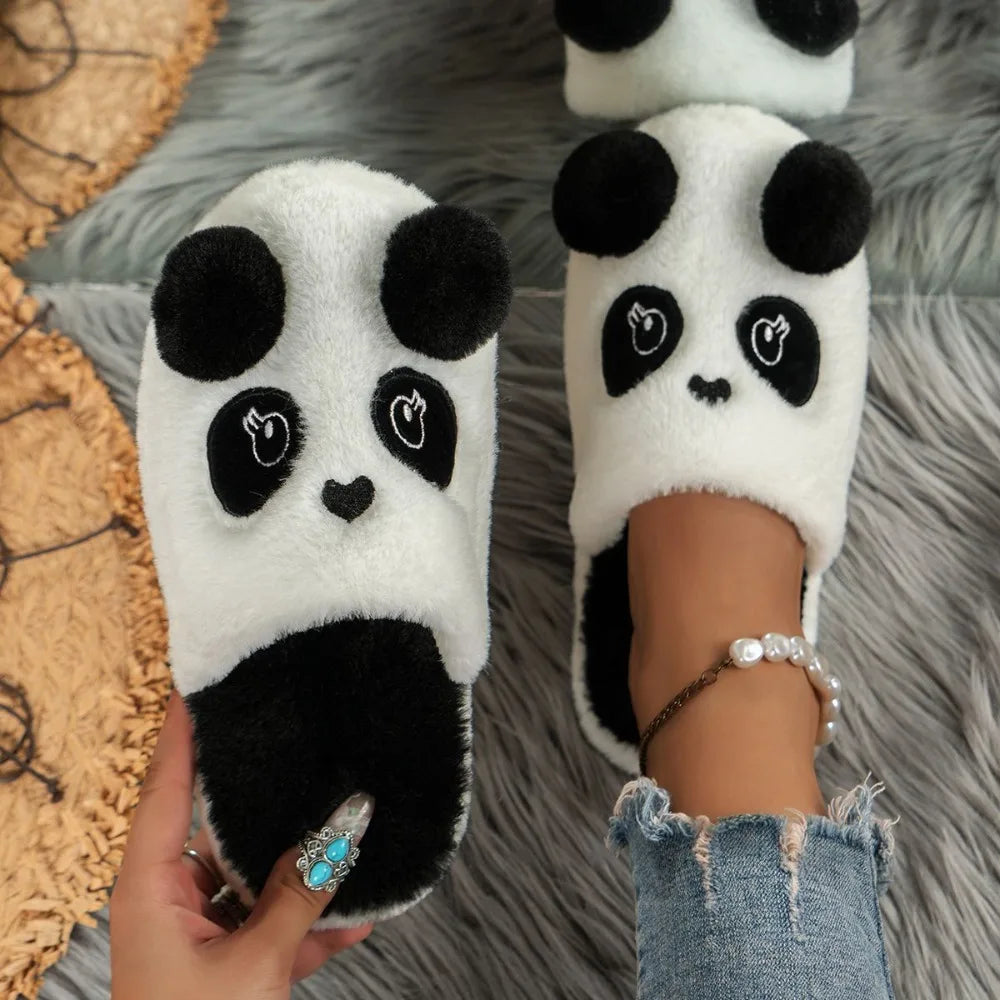 2025 Women's Cotton Slippers Winter Cartoon Panda Plush Indoor Anti