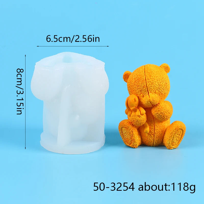 Bear Candle Silicone Mold for Valentine's Day Gift 3D Bear with Heart Aromatherapy Soap Plaster Gypsum Ornament Mould Home Decor Zpaxo 50-3254-D