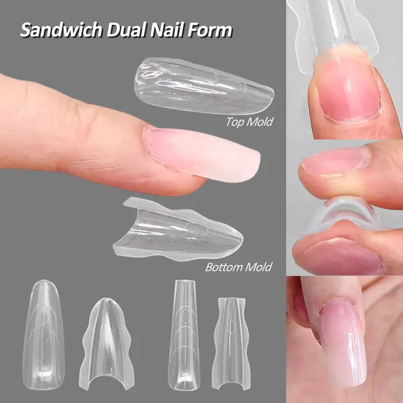 180PCS Sandwich Dual Nail Form Coffin Almond Nail Forms 14Size Reusable Top Bottom Forms Nail Art Extension Top Mold Bottom Mold Zpaxo