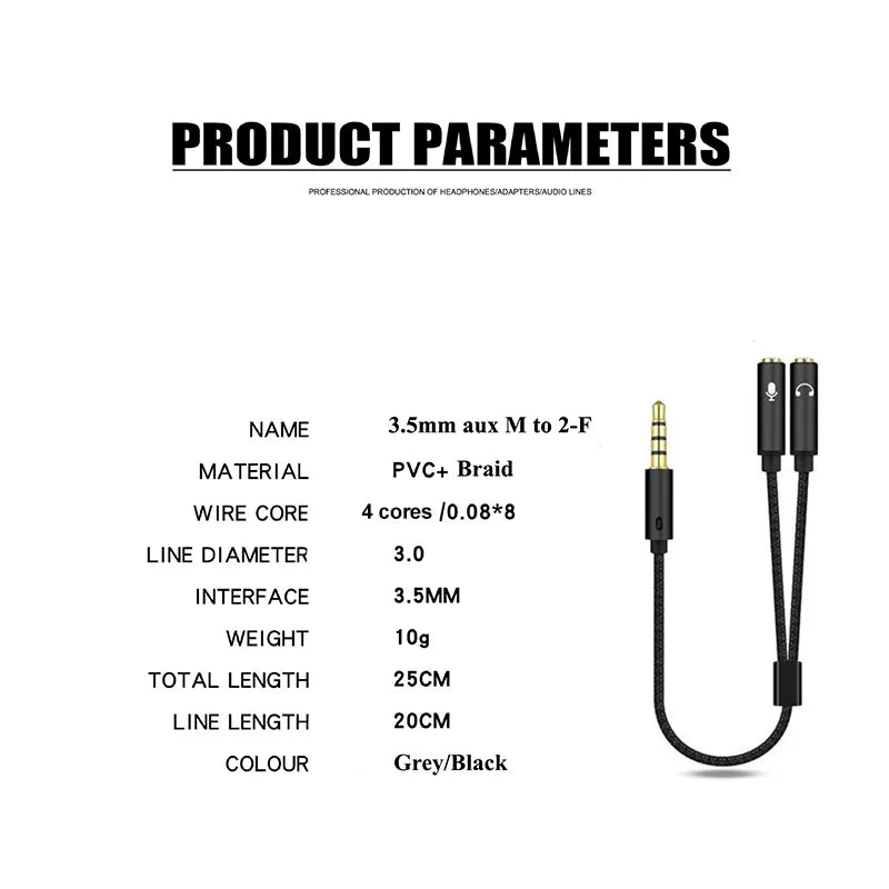Headset Splitter Audio+mic Stereo Headphone Audio 4 Pole Jack Y Cable Zpaxo