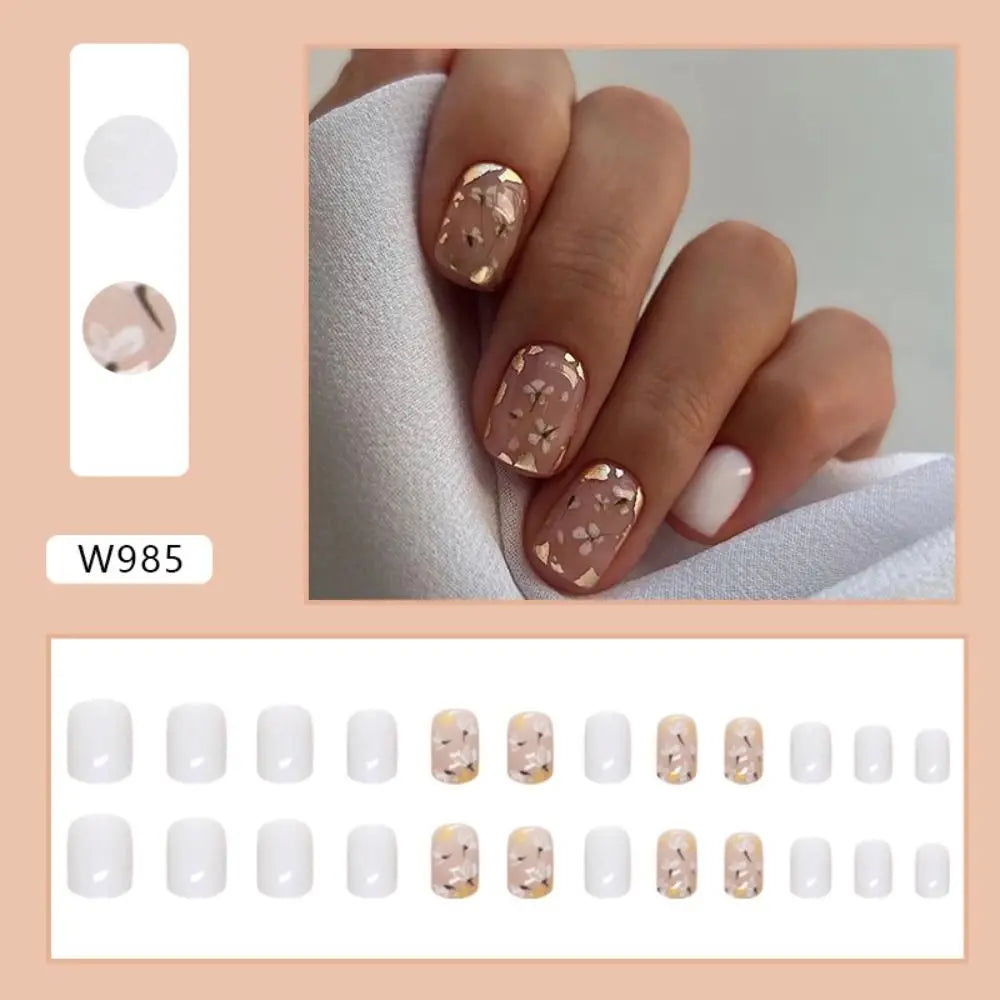 24pcs Short Round False Nails Summer Sweet Grapefruit Aurora Borealis French Zebra Full Cover Detachable Nail Tips Zpaxo