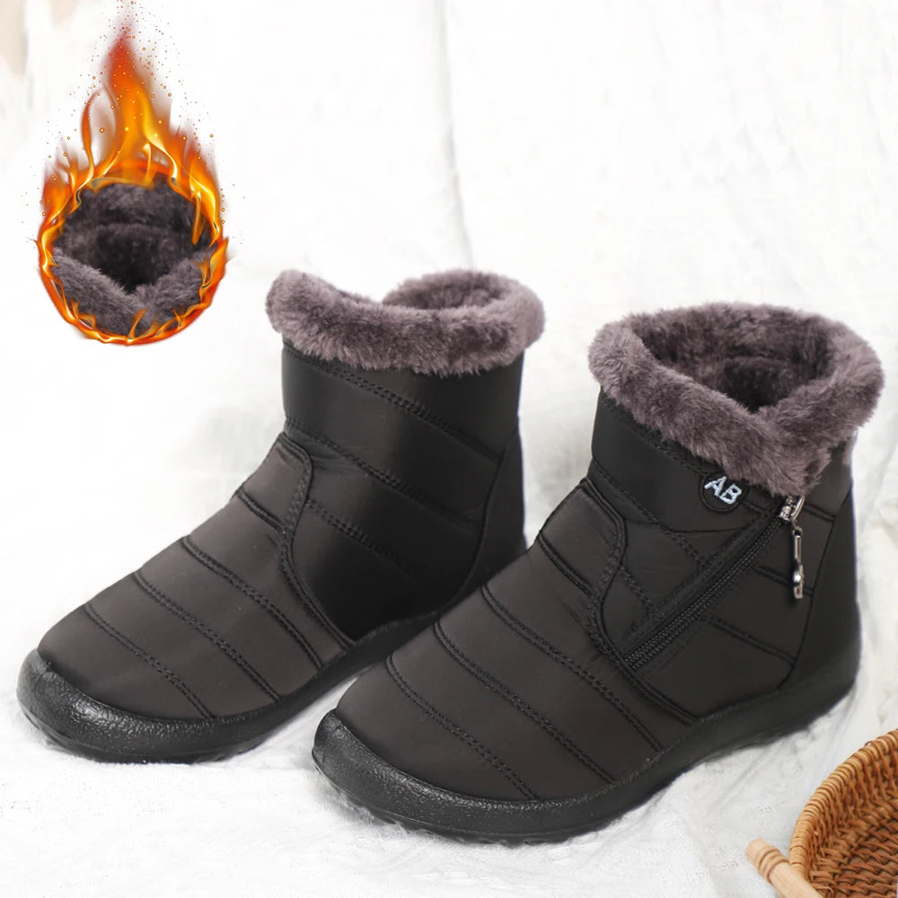 Winter Women Boots Waterproof Snow Casual Flat Shoes Warm Fur Female