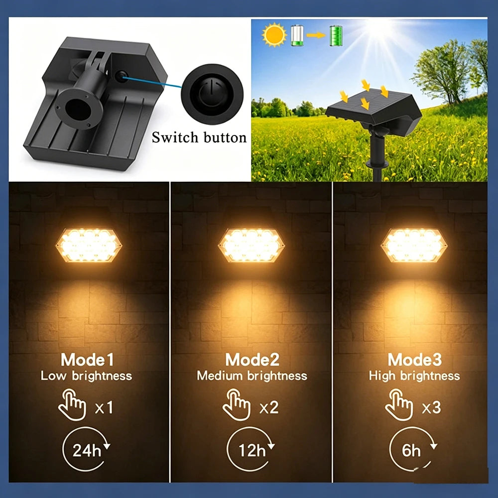 2/4PCS Solar Spotlight IP65 Waterproof Adjustable 92LED Landscape Wall Light Solar Powered Decor for Garden Fence Yard Pathway Zpaxo