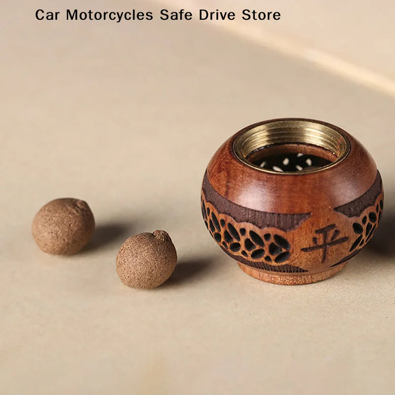 CMWood Hollow Carved Aromatherapy Bottle Mini Vase Pagoda Car Hanging
