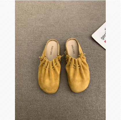 Women Flats Slippers Designer Pleated Casual Mules Shoes 2025 Spring