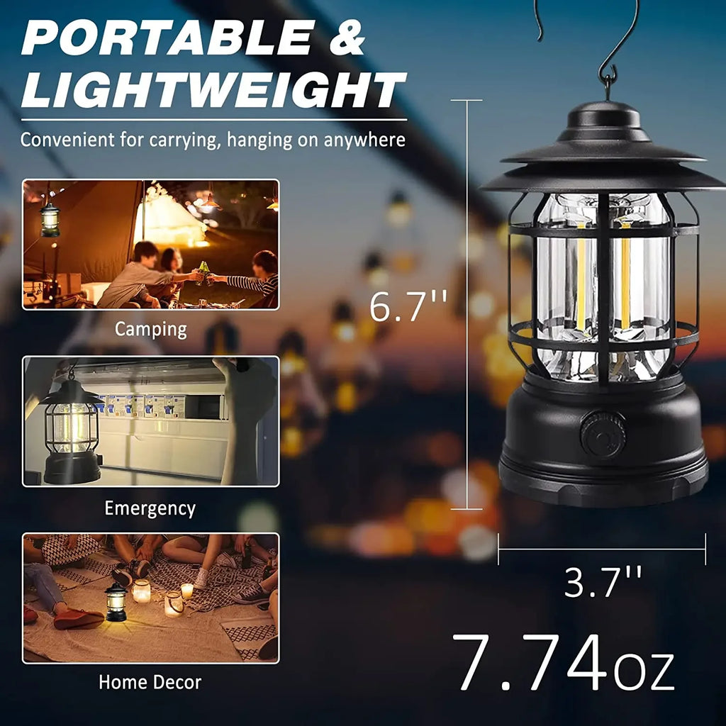 Rechargeable COB Camping Lantern – Waterproof, Stepless Dimming