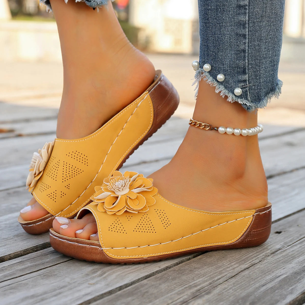 Women Slippers 2025 Elegant Platform Fashion Beach Slides Casual Zpaxo YELLOW 43