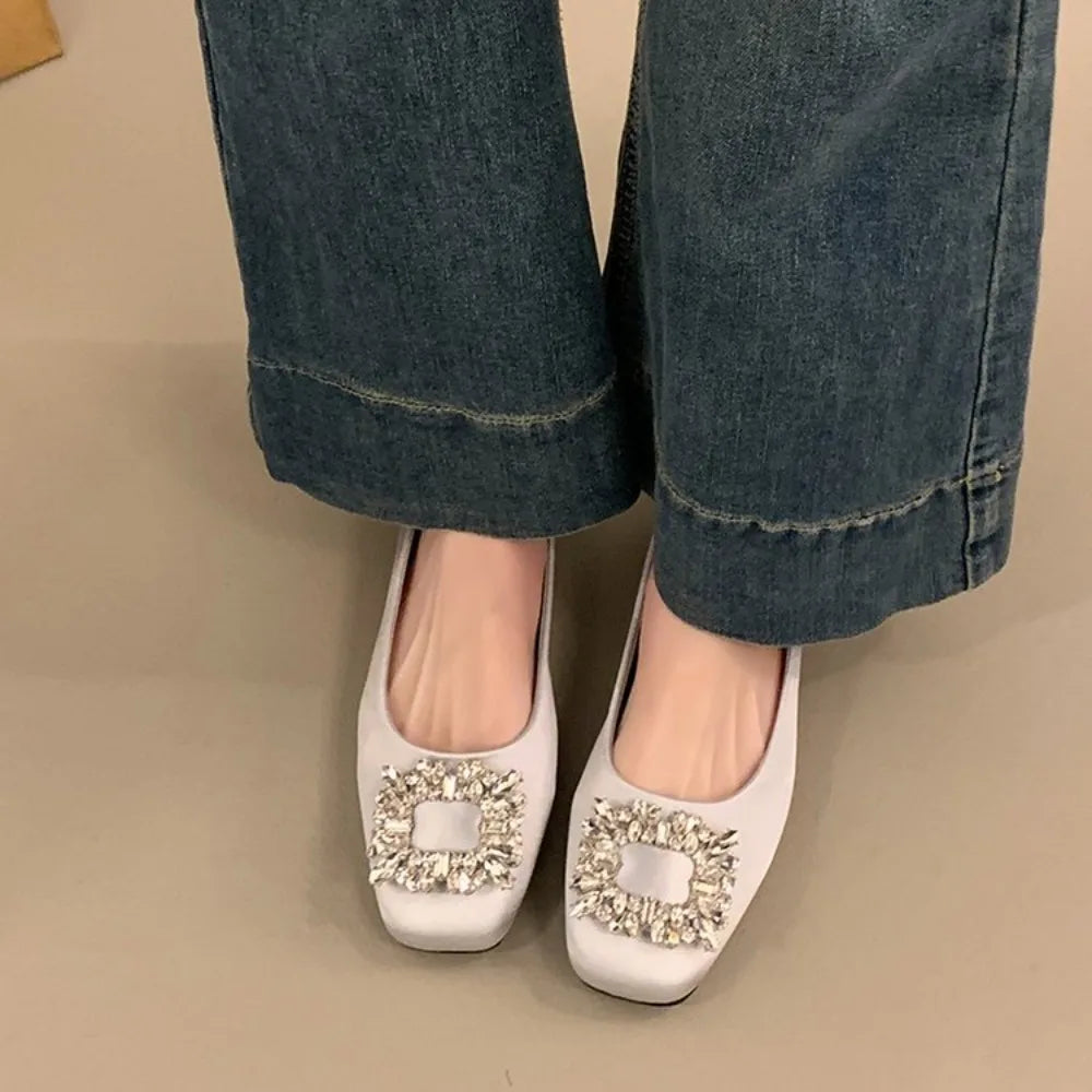 Versatile Square Buckle Slip-on Flat Shoes Women Commuter French