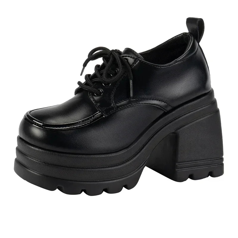 Lolita Shoes for Women Mary Jane New Lace Up Loafers Girls Students JK Uniform High Heels Platform Shoes Cosplay Female Shoes Zpaxo black 37