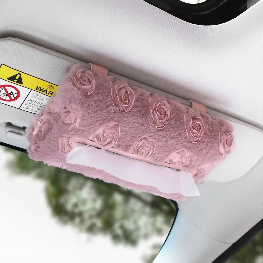 Car Accessories Leather Rose Tissue Box Pink Black Cute Napkin Zpaxo