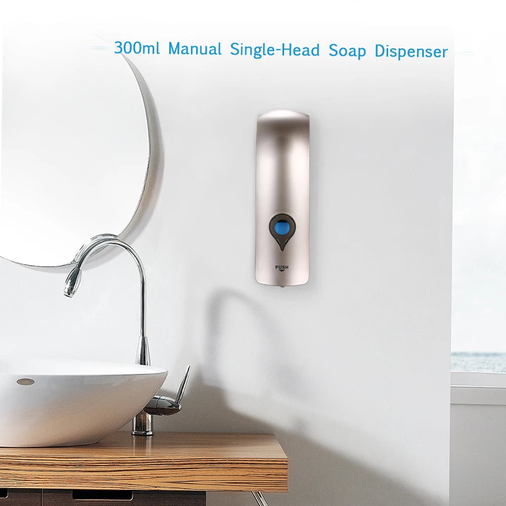 300ml New Liquid Dispenser No Drilling Wall Mounted Single-Head Manual Soap Dispenser Bathroom Shower Gel Liquid Shampoo Holder Zpaxo