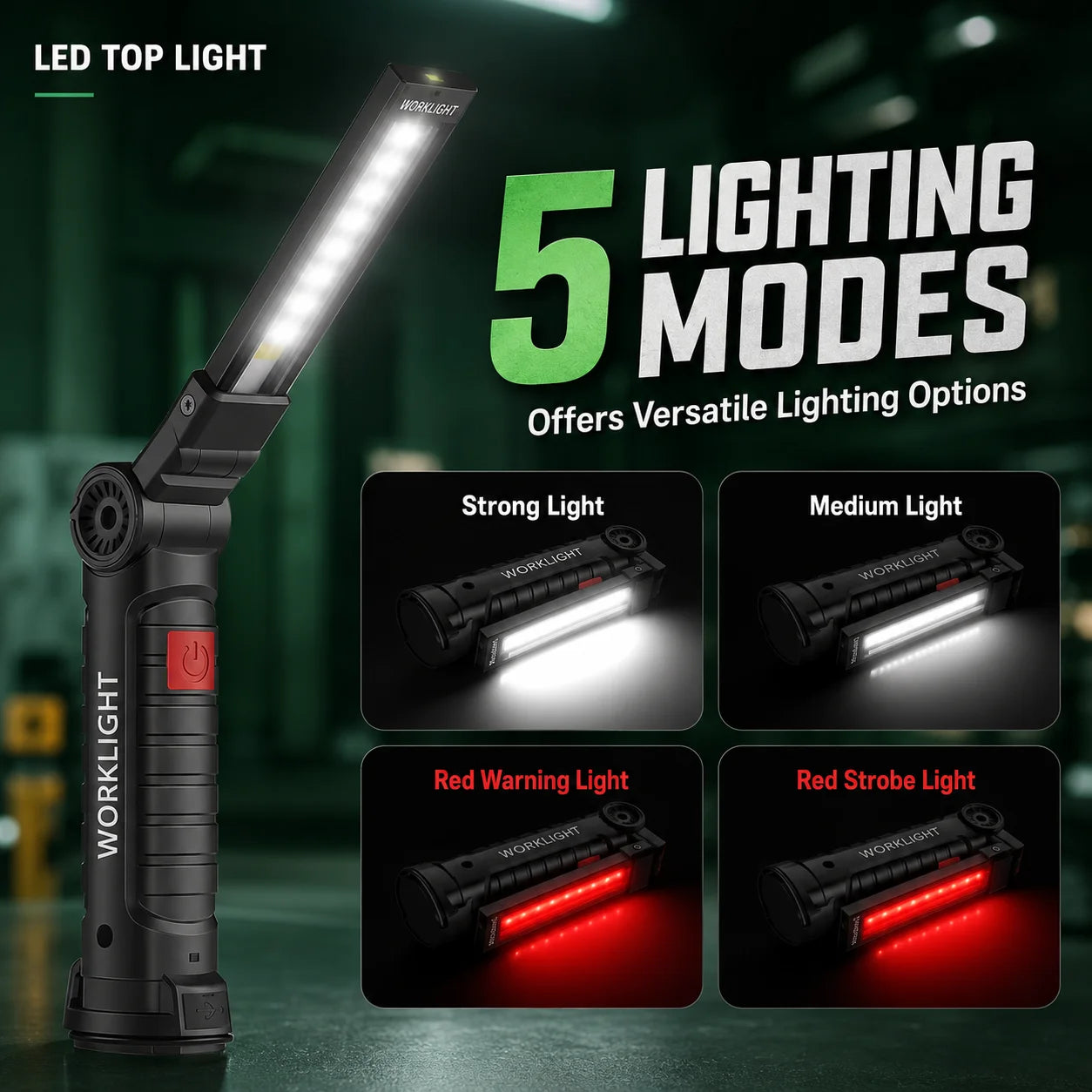 Rechargeable LED COB Work Light USB Magnetic Inspection Torch with Hook Dimmable Flashlight for Car Repair Camping 18650 Zpaxo