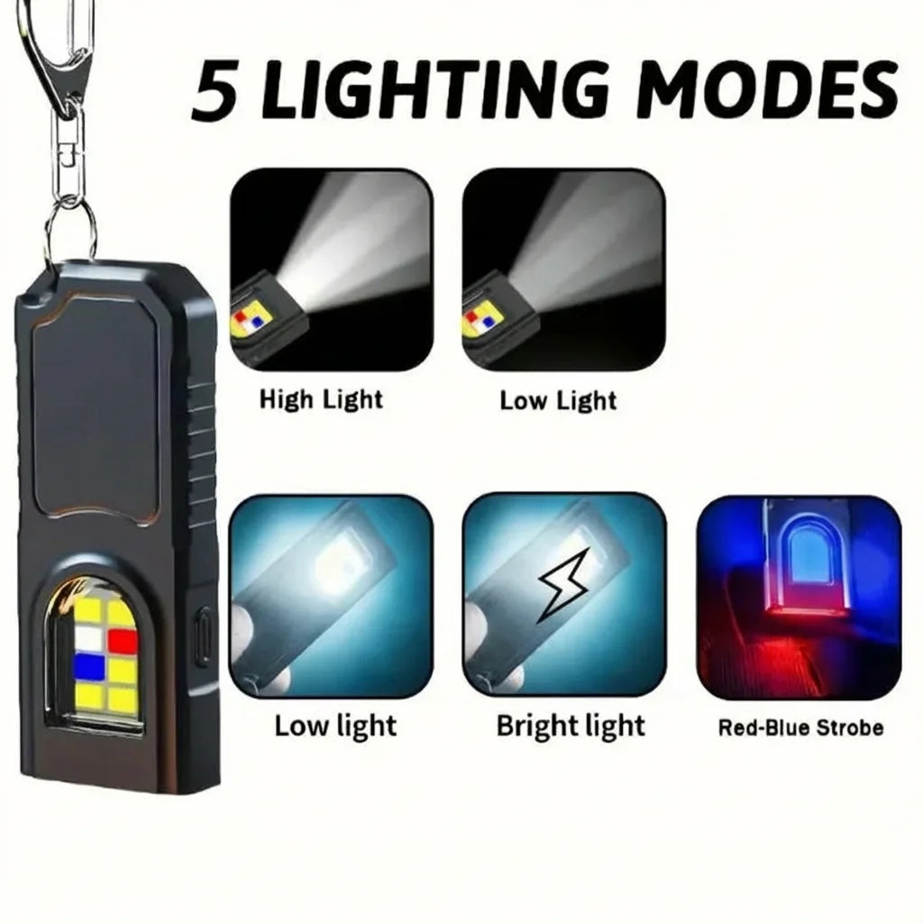 Mini USB Rechargeable Keychain Flashlight – LED & COB, 5 Modes