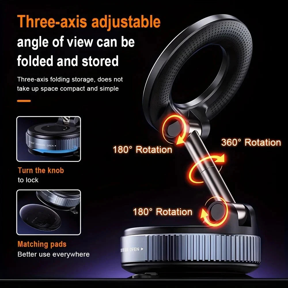 Magnetic Car Phone Holder 360° Vacuum Suction Mount Stand Car Phone Mount Zpaxo