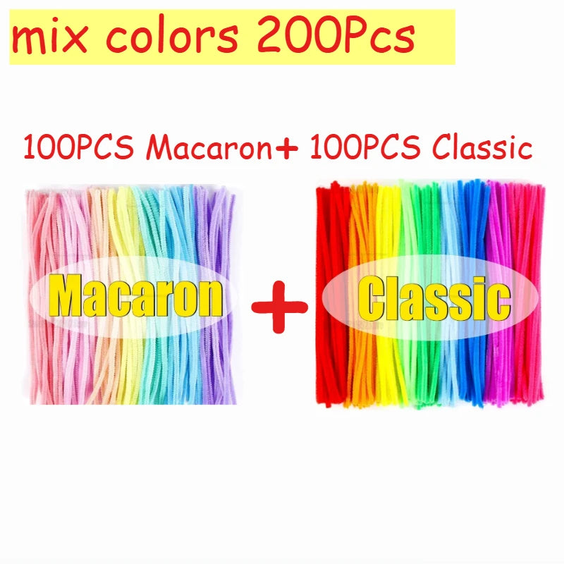 Chenille Stem Colorful Fluffy Soft Bendable Pipe Cleaner Crafts DIY Handmade Crafts Materials Kids Toys Wedding Party Decoration Zpaxo 2 Styles 200PCS