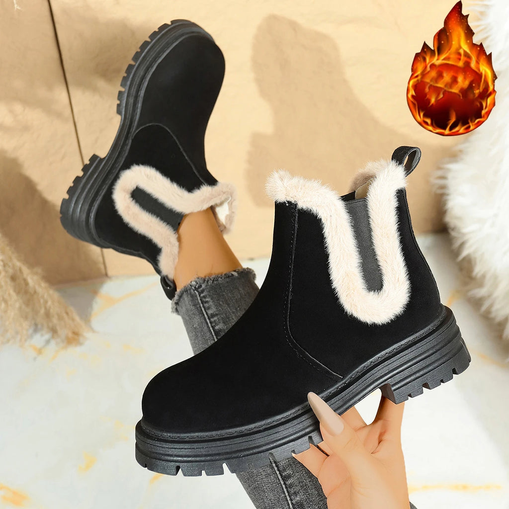 2025 New Women Boots Thickened Cotton Shoes for Women Thick Bottom Slip on Plush Ankle Boots Furry Comfortable Snow Boots Female Zpaxo