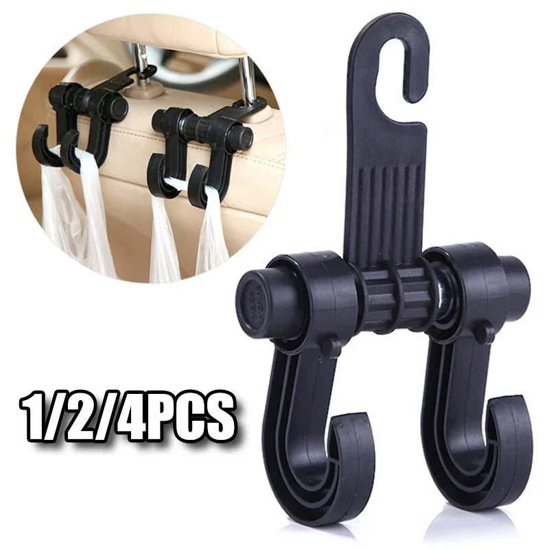 Car Seat Headrest Hooks 360° Rotating Storage Hangers 2/4 Pack