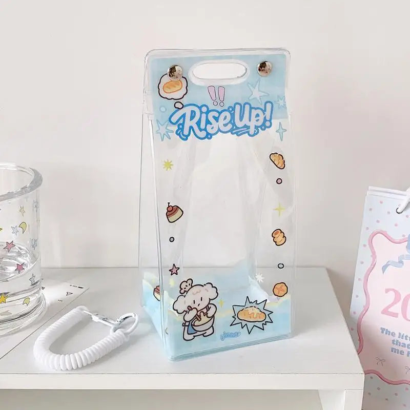 Clear Dustproof Kawaii Doll Display Bag Cute Cartoon Printed PVC Zpaxo Blue