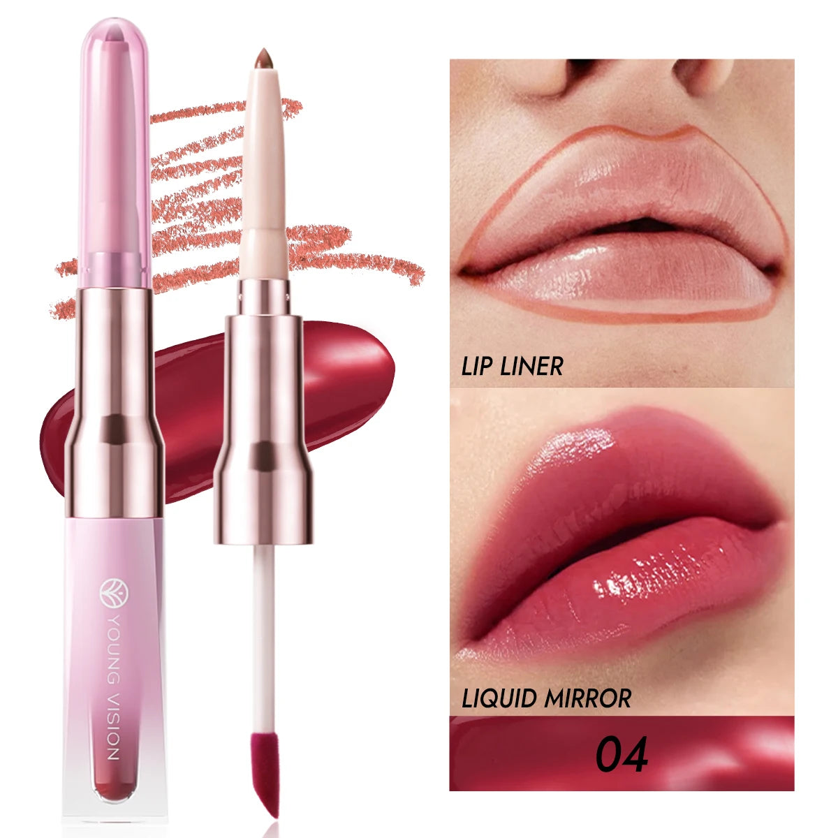 2-in-1 Lip Liner and Gloss Pen – Smooth Matte Liner & Mirror Shine Gloss for Defined, Juicy Lips – Perfect for Daily Makeup, Dat Zpaxo 04