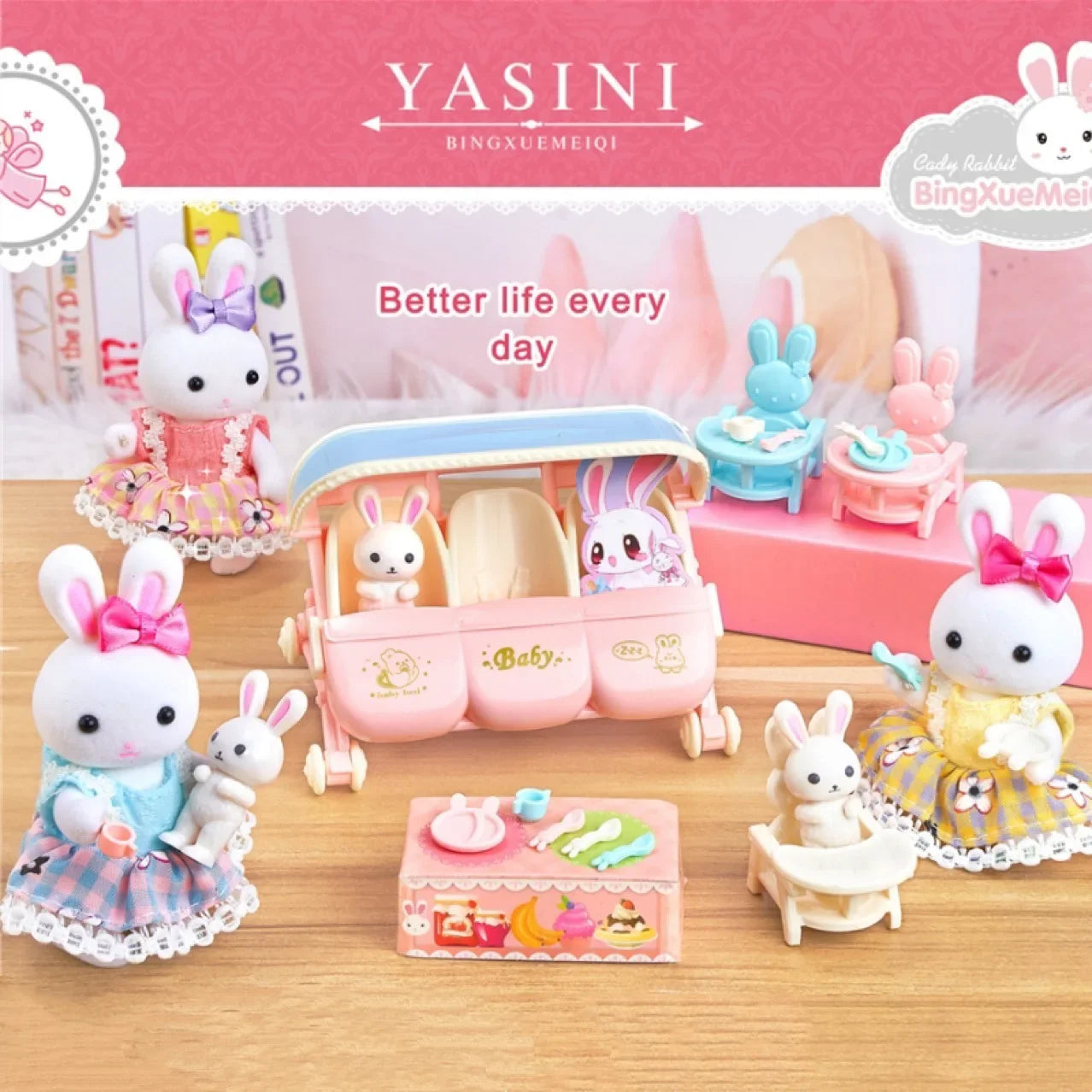 Cute Little Rabbit Themed Pretend Play Stroller Toy Babies Children