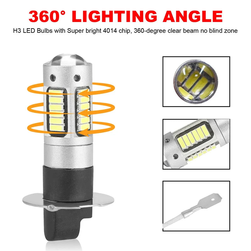 H3 LED Fog Light Bulbs 6000K White 1800LM – 2-Pack DRL