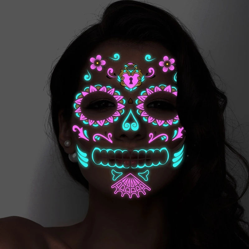 Halloween Halloween Face Tattoo Sticker Temporary Skin Tattoo for Party Festival Makeup Tattoo Glow in The Dark Body Sticker Zpaxo